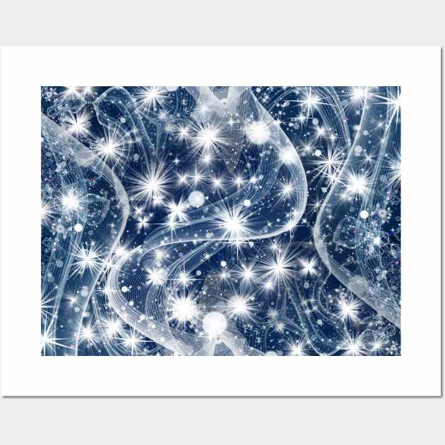 Sparkly seasonal lights with white stars and snowflakes Wall Art by Montanescu